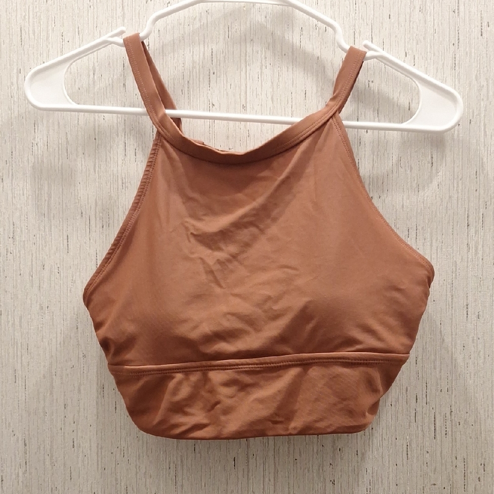 Brown High Neck Swim Top